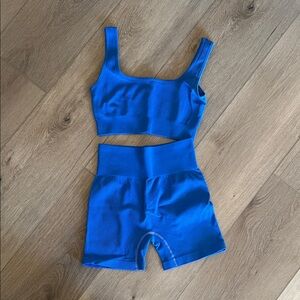 Blue Ribbed Two-Piece Workout Set